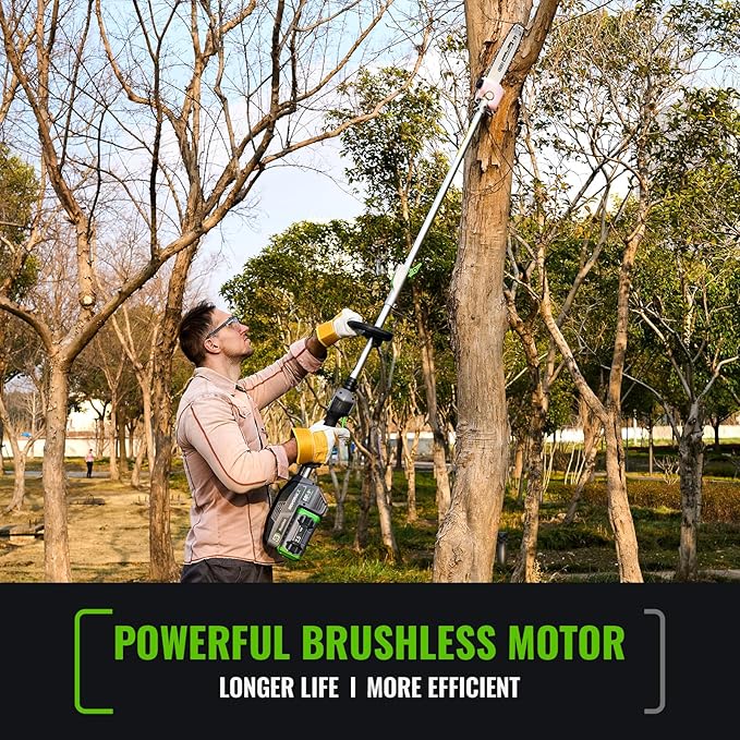15-FT Cordless Pole Saw 60V Electric Power PoleSaw for Tree Trimming With Pole 10" Cutting Power Max Reach 2.5AH Battery