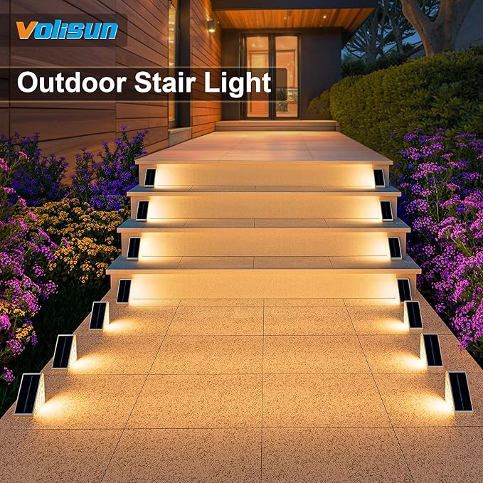 VOLISUN Solar Step Lights for Outside 24 Pack, Solar Stair Lights Outdoor Waterproof IP67, LED Outdoor Step Lights, Outdoor Stair Lights Decor for Deck, Front Step, Front Porch and Patio (Warm White)