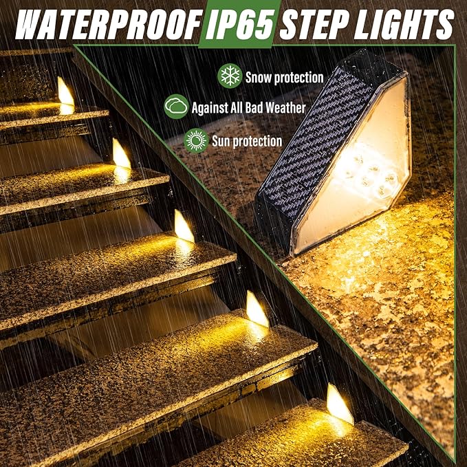 JSOT Solar Step Stair Lights Outdoor Waterproof for Yard Lighting Decor, 16 Pack Solar Powered Deck Fence Lights Outside, Solar Garden Lights for Backyard, Front Porch Step, Balcony, Wall, Patio