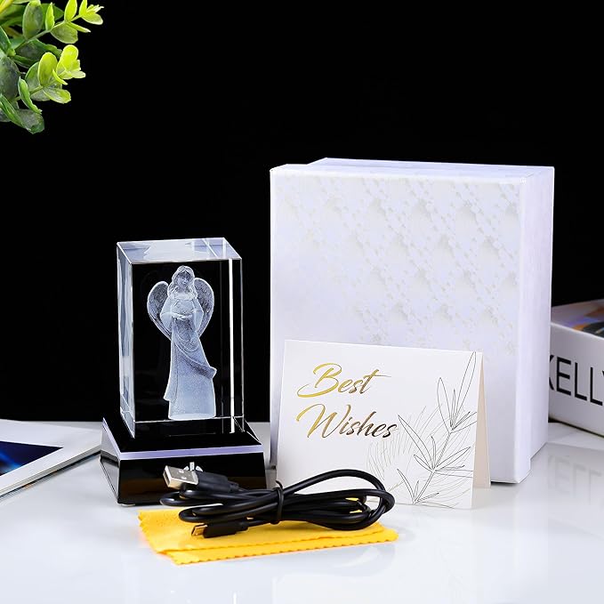 Qianwei 3D Crystal Guardian Angel Figurines Gifts for Women - Angel Red Cardinal Gifts Statue Stuff Paperweight Sympathy Christian Gifts for Best Friend Keepsake Paperweight