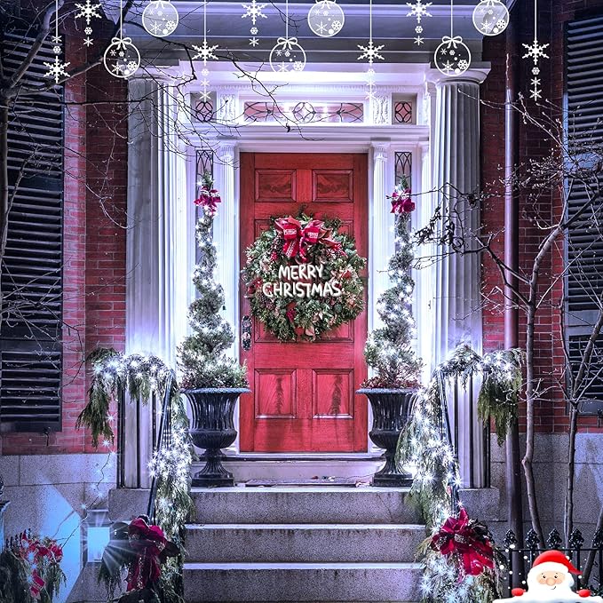 JMEXSUSS 2 Pack White Solar String Lights, Each 100 LED 33ft Green Wire Solar Lights Outdoor Waterproof for Outside Garden Wedding Party Decoration