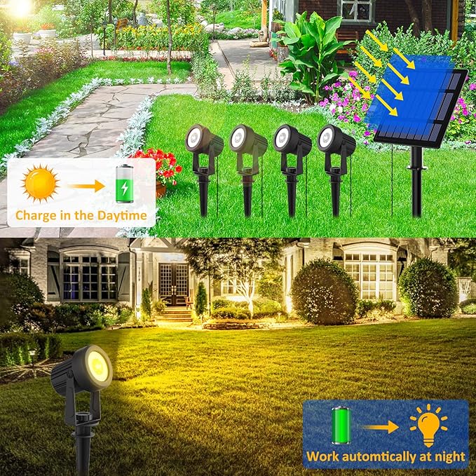 T-SUNUS Solar Garden Spotlight Outdoor, 4-in-1 Solar Spot Lights IP65 Waterproof 9.8ft Cable, 5W Separated Solar Panel, Auto On/Off for Tree Patio Yard Driveway Pathway Pool Area(Warm White 3000K)