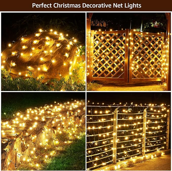 Led Christmas Net Lights Outdoor Christmas Decorations 120Led 6Ftx4Ft Connectable Waterptoof Mesh Net Lights for Trees Bushes Wedding Garden Outdoor Christmas Decorations WarmWhite