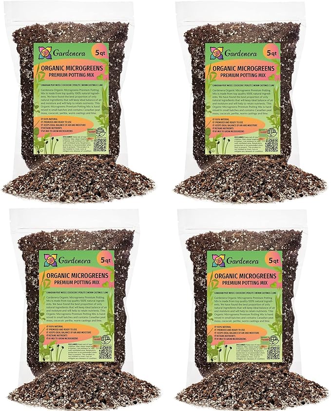 Organic Microgreens Premium Potting Mix - 20 Quart - Elevate Your Growing Experience with Gardenera's Expert Formulation - (4 Bags of 5 QT)