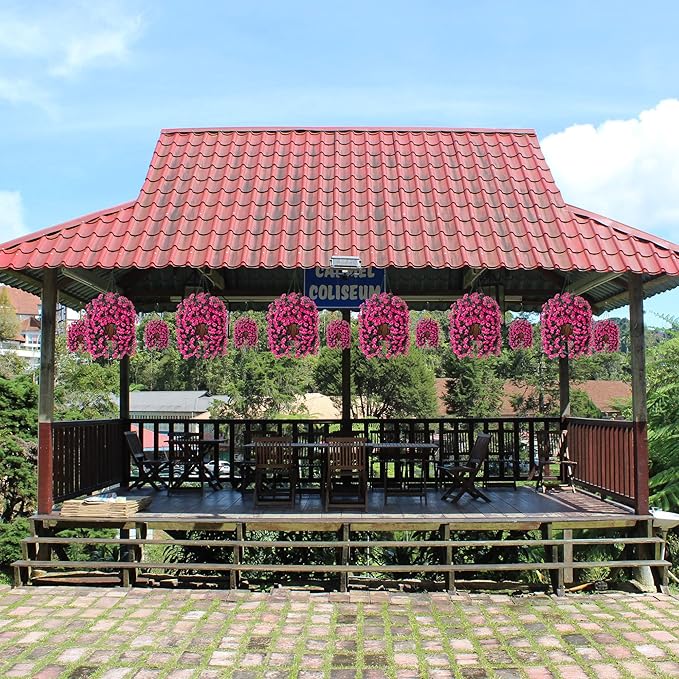 Hanging Baskets Artificial Flowers for Outdoor Interior Decor, Artificial Daisies Flowers Shrubs Plants with Baskets for Home Porch Garden Patio Patio Spring Summer Decor(Pink)