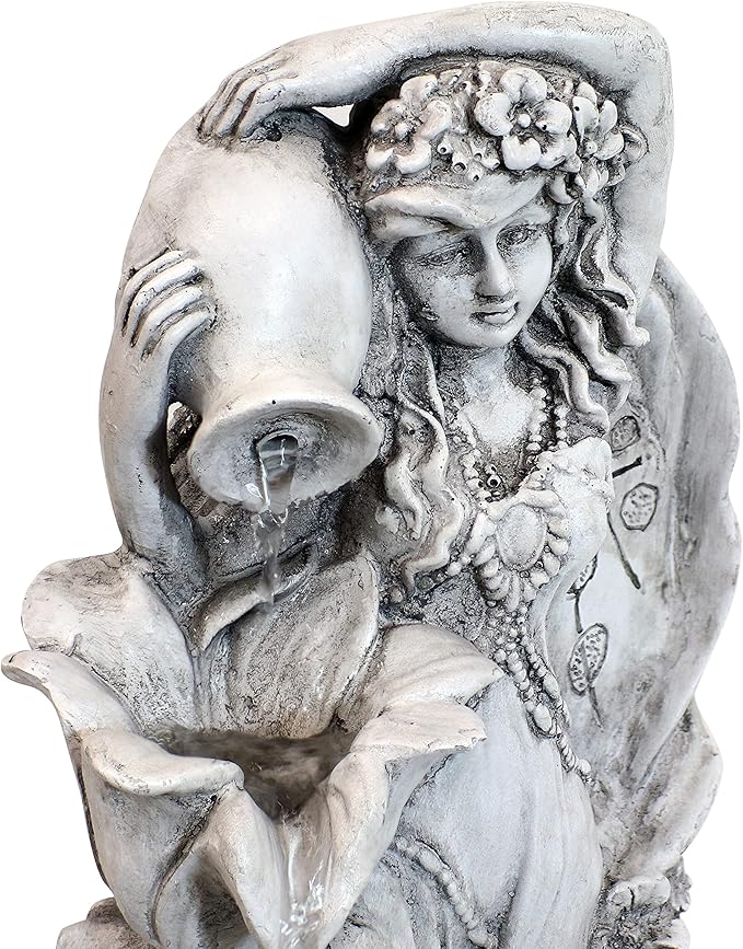 Sunnydaze Fairy Flower Solar Water Fountain - 42-Inch Outdoor Water Feature with LED Light - for Garden, Patio, Decks