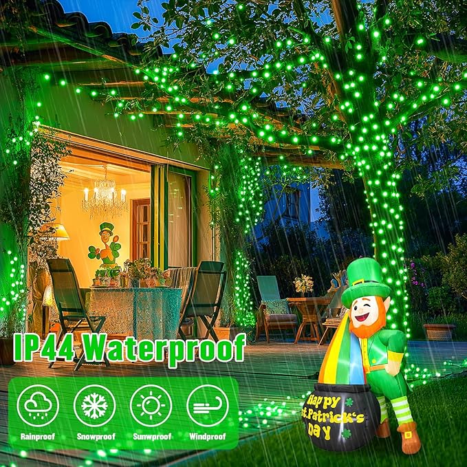 JMEXSUSS 100 LED Green Lights for St Patrick’s Day, 2 Pack Green Solar Lights Outdoor for St Patrick’ Day Decoration Tree Garden Patio Yard