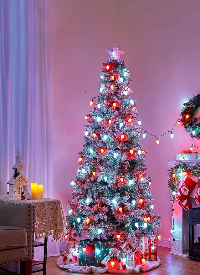 Brightown C9 Christmas Lights Outdoor Waterproof, 66ft Vintage Lights String with 100 Smooth Opaque Bulbs, Plug-in Waterproof Roofline Lights String for Outside Patio Christmas Holiday Decor