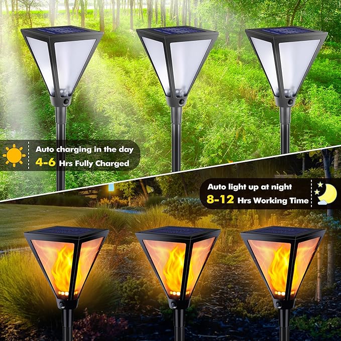 Toodour Solar Flame Lights Outdoor, 2 Pack 94 LED Larger Solar Torch Lights with Flickering Flame, Waterproof Solar Powered Outdoor Lights Landscape Decorative Lighting for Yard Garden Outdoor Decor