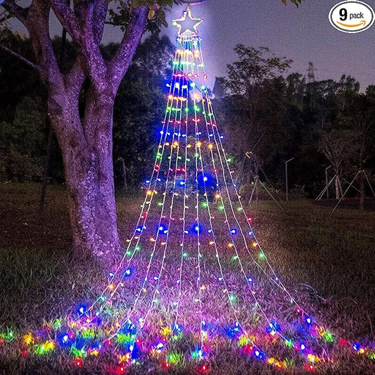 Christmas Decoration Lights, Outdoor Christmas String Lights 320 LED 11.5 Ft Waterfall Tree Lights with Big Star Topper 8 Light Modes for Christmas New Year Holiday Garden Yard Indoor Outdoor Decor