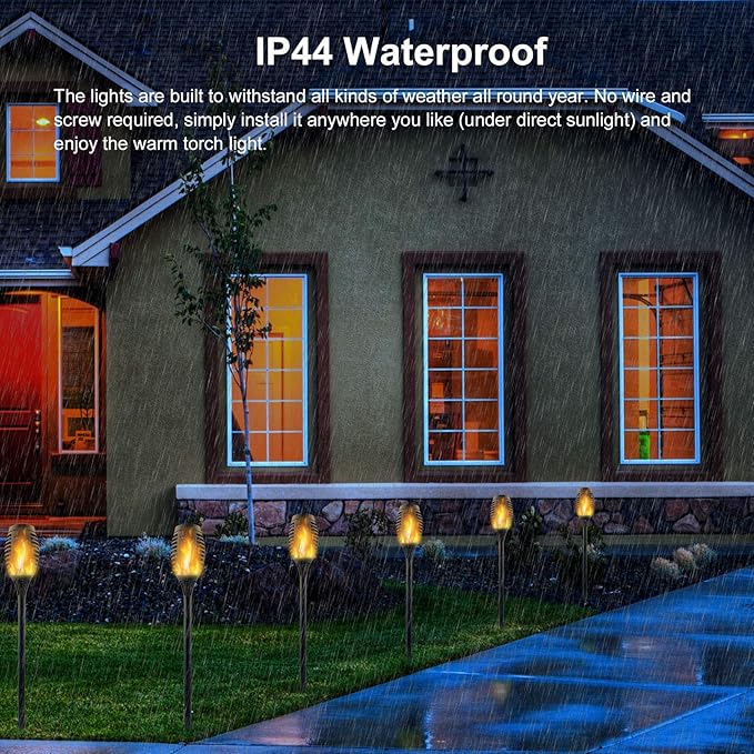 16 Pack Upgraded Solar Lights Outdoor, Mini Solar Torch Lights with Flickering Flames, Waterproof Landscape Decoration Dancing Flame Lights for Garden Pathway Yard, Auto On/Off Dusk to Dawn