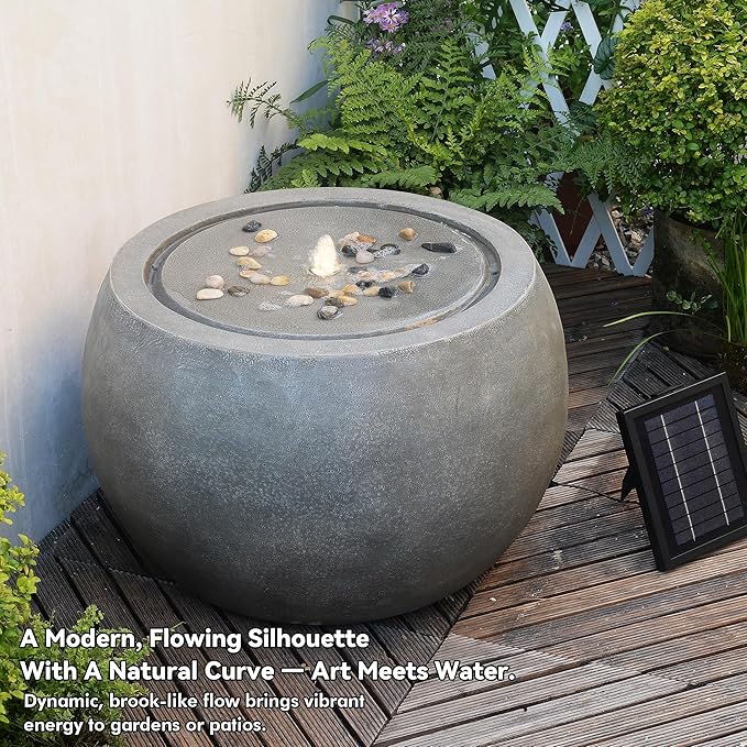 Solar Water Fountain Outdoor Garden Bubbler Large Water Feature Outdoor Fountains Solar Powered for Patio Deck Yard Home Decor Gray, 25 "L X 25" W X 17.5" H