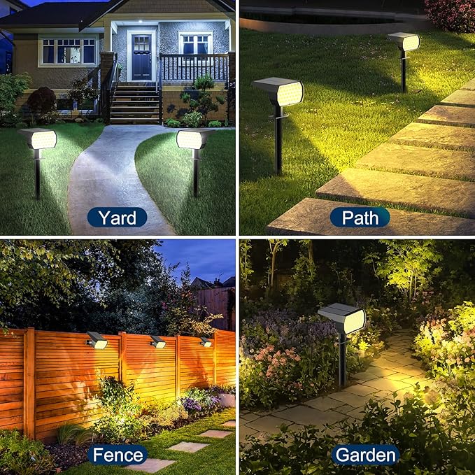 Solar Spot Lights Outdoor, [2 Pack/74 LED/3 Colors] 2-in-1 Solar Landscape Spotlights, IP65 Waterproof Auto On/Off Solar Powered Security Lights for Yard Garden Pathway Walkway