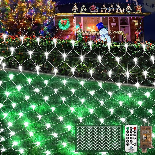 KNONEW Christmas Net Lights 360 LEDs 13ft x 9.8ft Outdoor Mesh Lights Connectable Waterproof 8 Modes & Timer Plug-in Net Fairy Lights for Bushes Garden Party Wedding Holiday,Cool White