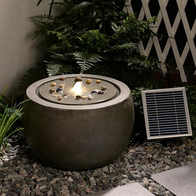 Solar Water Fountain Outdoor Garden Bubbler Water Feature Fountains Solar Powered for Patio Deck Yard Home Decor Gray, 18 "L x 18" W x 11.5" H