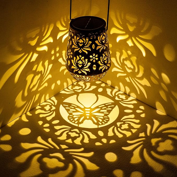 Solar Lanterns Outdoor Decor Waterproof,Flower Hanging Gifts for Women, Mom, Solar Garden Lights Metal Decoration for Outside,Yard, Patio,Garden,Porch,Pool