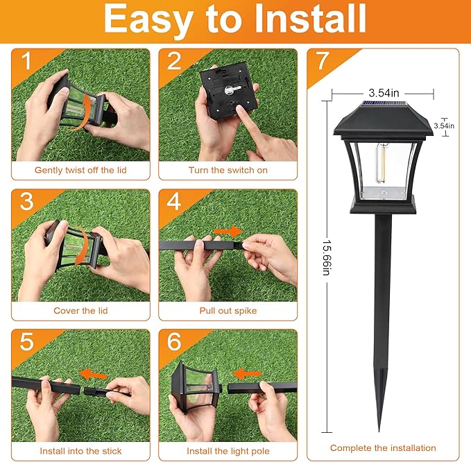 ODEETRONIC Solar Pathway Lights - 6 Pack Solar Garden Lights with Tungsten Filament Bulb, Solar Landscape Lights Outdoor Walkway Lights Waterproof for Lawn Yard Patio Fence Driveway Decor, Warm White