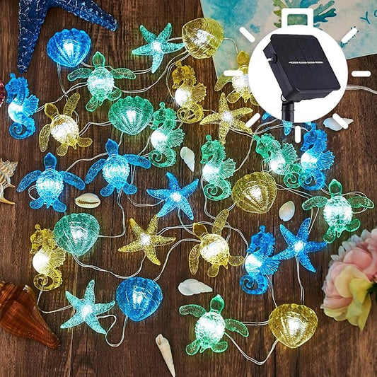 JASHIKA Solar Power Outdoor Coastal String Lights Garden Fence