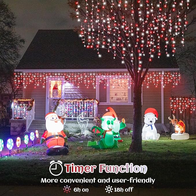 66ft Icicle Lights for Outside, Red and White Christmas Lights Outdoor Indoor, 640 LED Twinkle String Light with 120 Drops Short Curtain Light for Thanksgiving Room Home Wall Bedroom Window Decoration