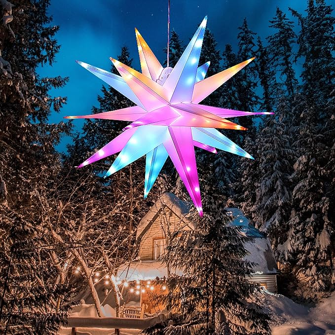 RGB Moravian Star Light Dinamic 23" Multicolor Hanging Lantern with Remote Control for Indoor Outdoor Tree Porch Patio Hallway Decoration