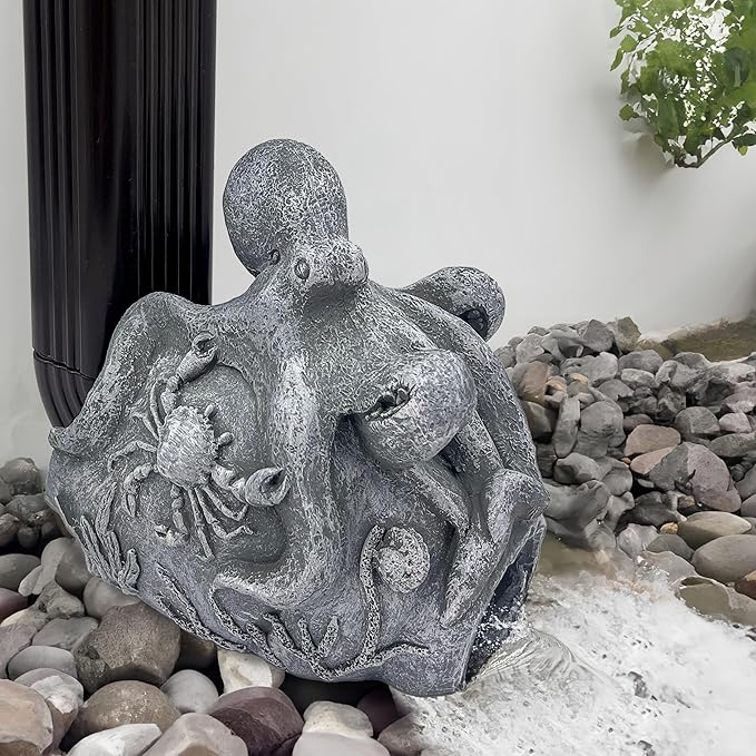 Real Octopus Sculpture Gutter Downspout Extender,Garden Statue Ornament,Decor Downspout Diverter,Perfect Rain Diverter for 3"x4" Downspouts, Eco-Friendly Resin,Perfect Outdoor Decor Gift