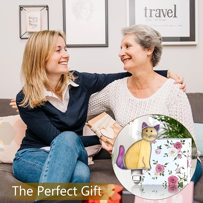 KY&BOSAM Cat Night Light Stained Glass Yellow Plug in Nightlight Decorative Wall Night Lights 7 Watt Bulb Accent Lite Night Memorial Gifts Pet Lost Sympathy Thoughtful Dogs and Cats Remembrance Decor