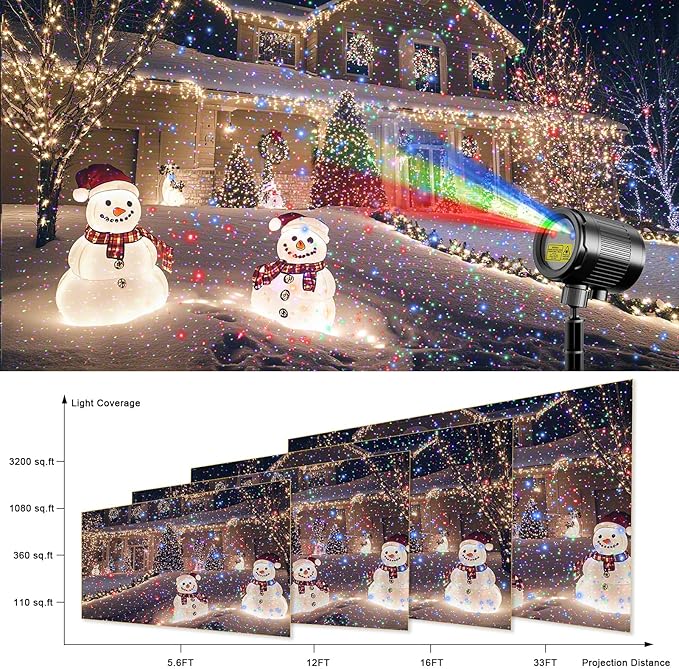 3 Color Christmas Laser Projector Lights Outdoor,Red Green Blue Halloween Projection Lights with RF Control,Waterproof Firefly Laser Light Show Holiday Decor for Party/Xmas/Garden/Home/New Year/Indoor