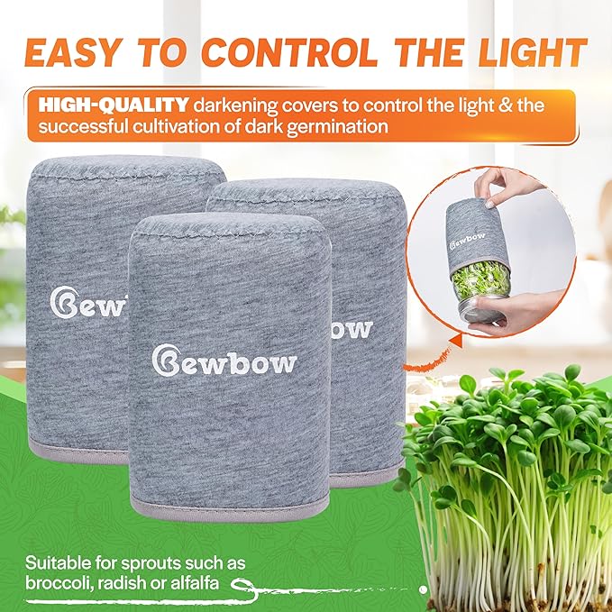 [Upgraded] 3 PCS Seed Sprouting Mason Jar Kit with Bamboo Holder, Drain Tray, Screen Lids, Blackout Sleeves, Good Ventilation & Drainage Capacity, Growing Fresh Organic Mung Beans & Microgreens