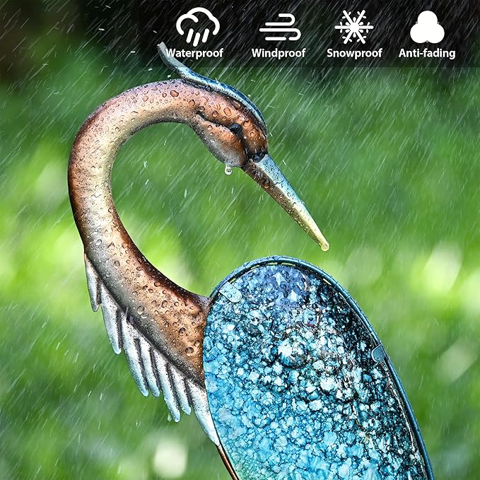 TERESA'S COLLECTIONS Blue Heron Outdoor Solar Lights for Garde Decor, Metal Yard Decorations Outdoor Decorative Garden Stake for Outside, Yard Art Pathway Lights for Patio Decor 39.3",Gifts for Mom