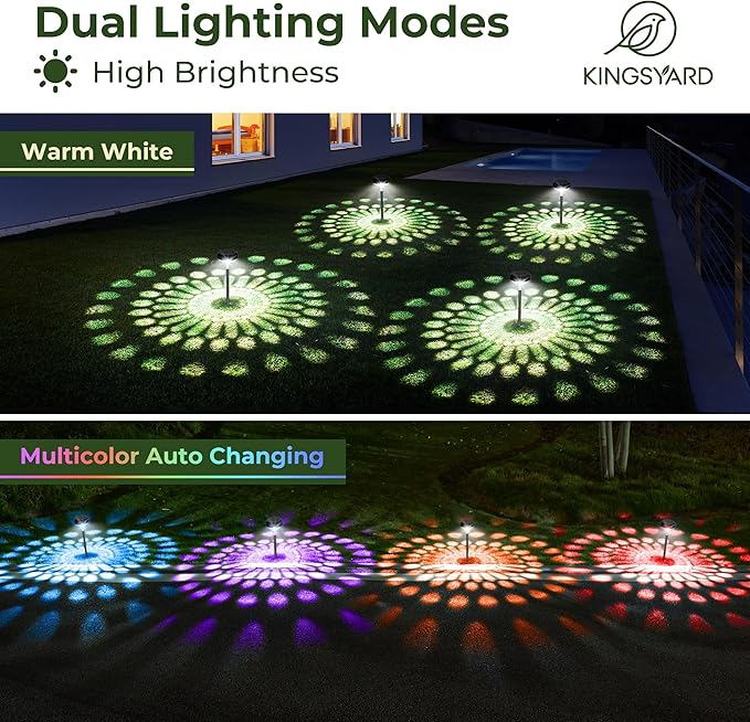 Kingsyard 6 Pack Solar Pathway Lights Outdoor Waterproof IP67, Bright Color Changing & Warm White LED Solar Lights for Outside Garden Yard Landscape Path Christmas Walkway Decor