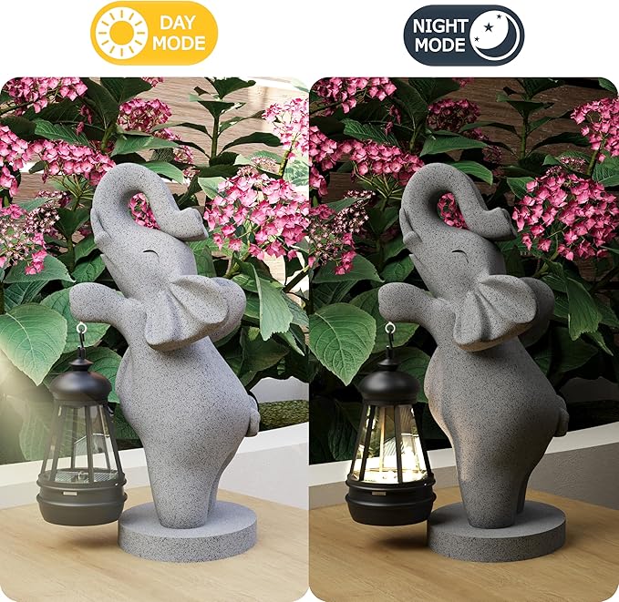 Solar Garden Statue 10 Inch Elephant Decor for Outside Yard Decoration Outdoor Unique Housewarming Gardening Birthday Gifts for Women Grandma