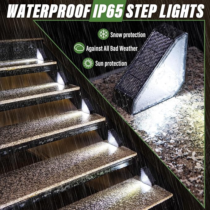 JSOT Solar Step Stair Lights Outdoor Yard Decor 10 Pack, IP65 Waterproof Deck Lighting for Outside Solar Powered, Solar Garden Light Decor for Fence, Backyard, Front Porch Step, Balcony, Wall, Patio