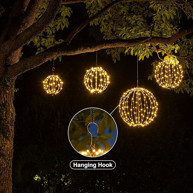 LIGHTSHARE 12IN 96LED Light Ball Light Garden Yard Decoration Pathway Lights Sphere Light with Fold Flat Metal Frame Indoor Outdoor Waterproof, Plug in