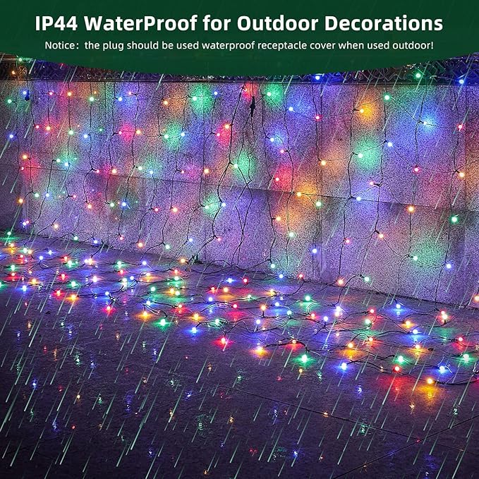 Led Net Lights Christmas Lights Outdoor Multicolor Christmas Net Lighting with 121Led Mini Globe Lights 5ftx5ft, Outdoor Indoor Fairy Mesh Net Lights for Christmas Trees, Bushes, Shrubs Decorations