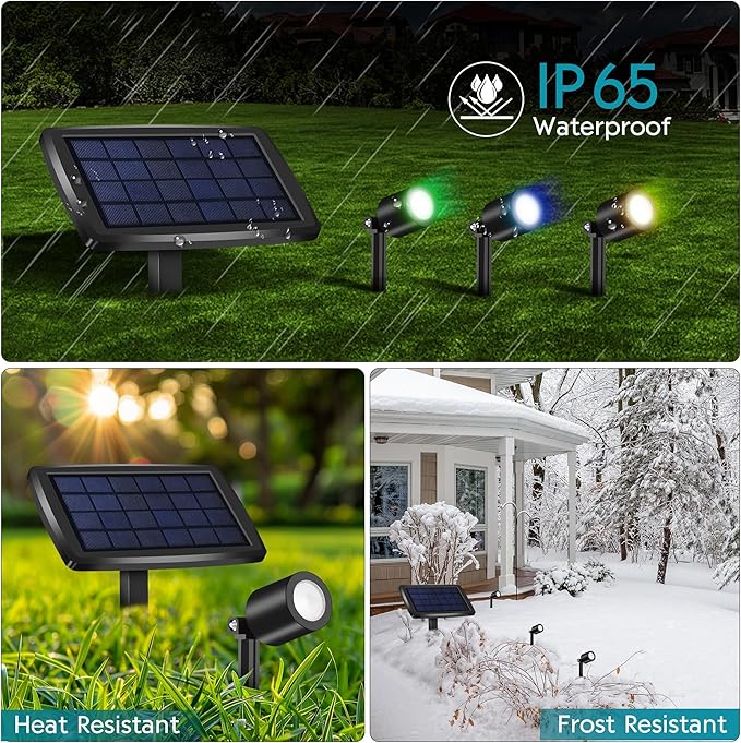 phonar Solar Spot Lights Outdoor Color Changing, 3-in-1 Solar Landscape Spotlights LED Solar Powered LED Light, IP65 Waterproof Low Voltage Landscape Lighting Festive Decoration for Yard Garden Pool