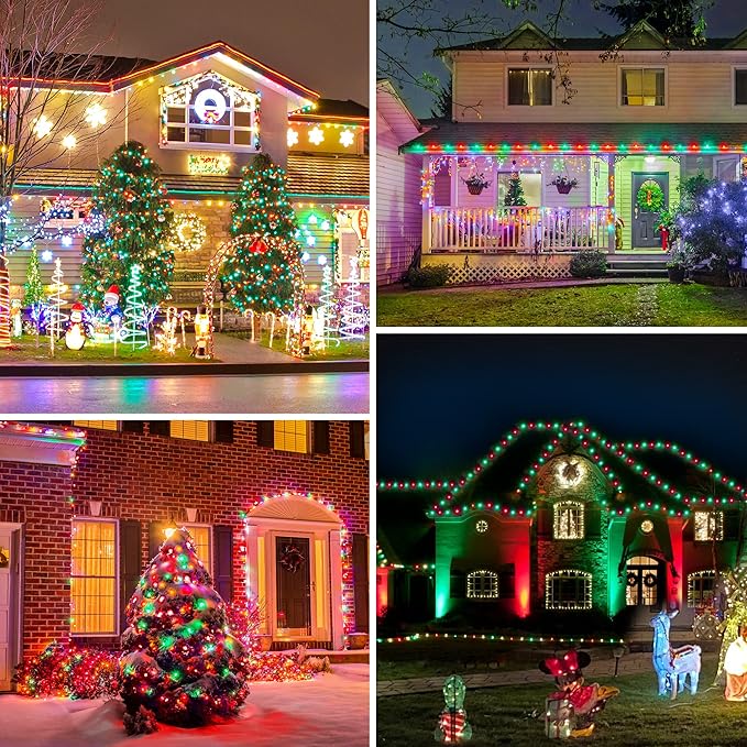 DEWENWILS C7 Red & Green Christmas Lights Outdoor, 33.3ft 50 LED String Lights, Waterproof Connectable Bulb Lights for House, Xmas Tree, Garden, Yard, Porch, Green Wire, UL Listed