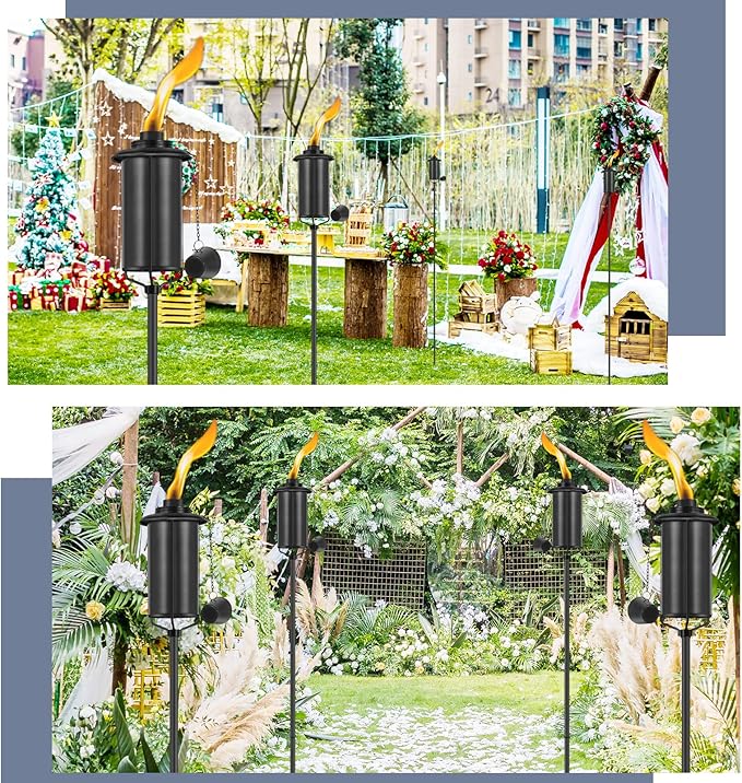 ZSZMFH 4 Pack Metal Torch for Outside, 16oz Outdoor Metal Torch Garden Décor,59-Inch Upgraded Citronella Torches with 3-Prong Grounded Stake, Table Top Torches for Party Patio Pathway