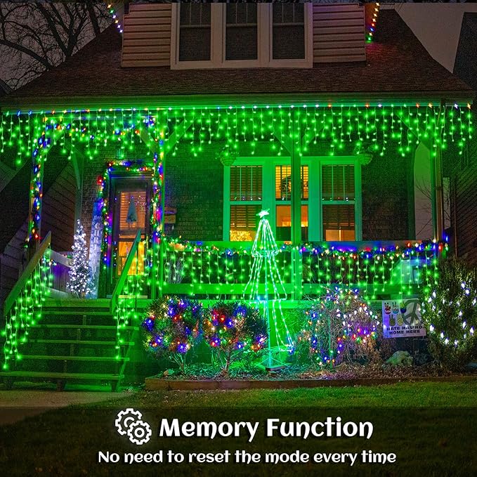 33ft Icicle Lights for Outside, Green Christmas Lights Outdoor Waterproof, 400 LED Twinkle Tree With 75 Drops Clear Wire Short Curtain for House, Room, Home Wall Indoor Decorations