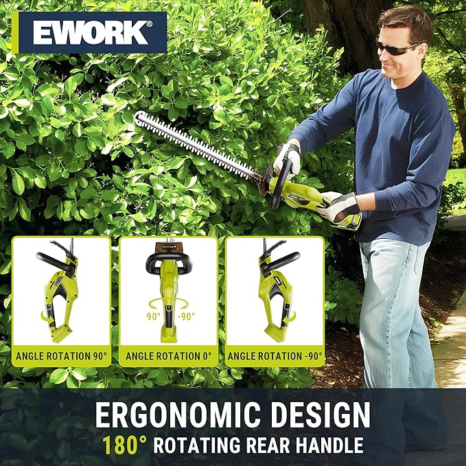 EWORK Hedge Trimmer Cordless 22-Inch Electric Bush Trimmer, 5/8" Cutting Capacity, 20V Battery Powered Lightweight Handheld Shrub Trimmers with Battery and Charger for Garden, Yard