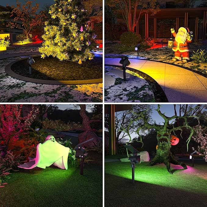 NIORSUN Solar Color Changing Lights Outdoor,7 Lighting Modes RGB Solar Outdoor Lights,IP67 Waterproof Multicolor Landscape Spotlights for Halloween Holiday Decorations,2 Pack