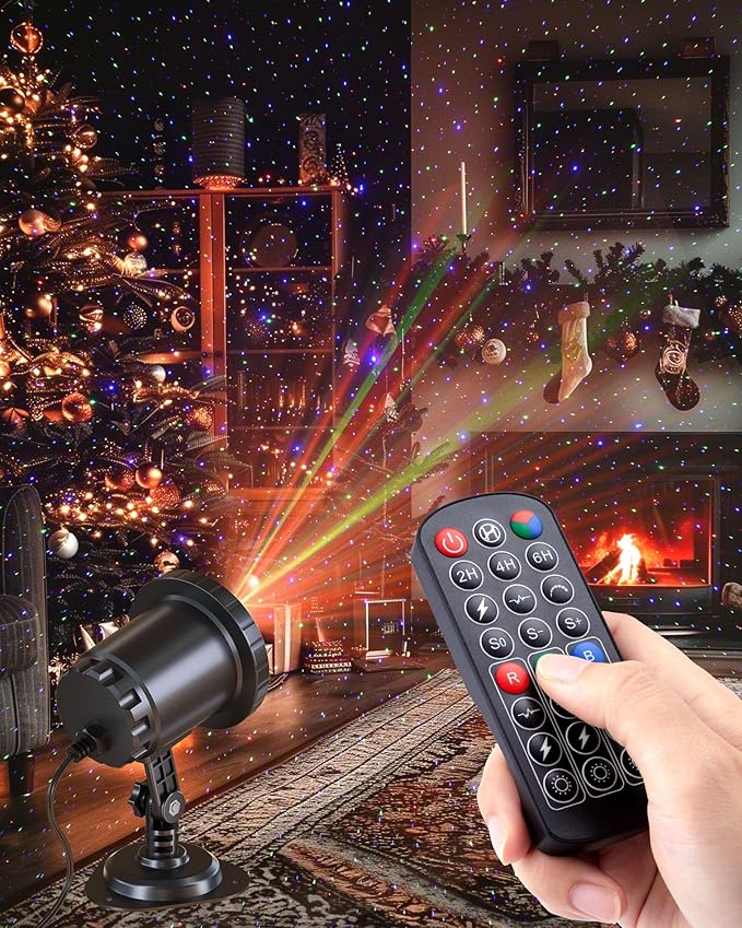 Minetom Outdoor Christmas Laser Lights with Remote, Moving RGB Christmas Projector Lights Waterproof 3 Colors Motion Firefly Decorative Star Light Show for Xmas House Indoor Party Decoration Show