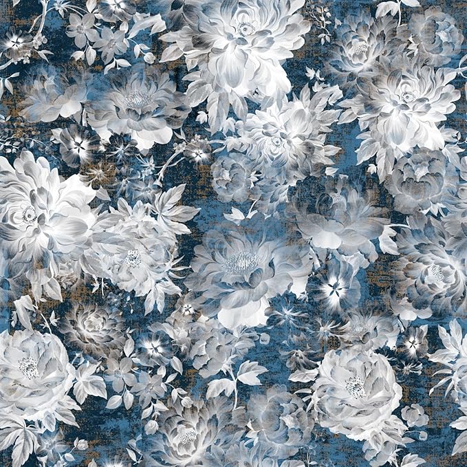 Vintage Garden Peel & Stick Floral Wallpaper - Removable White/Blue Vinyl Self Adhesive Mural - 17.7in x 19.68ft