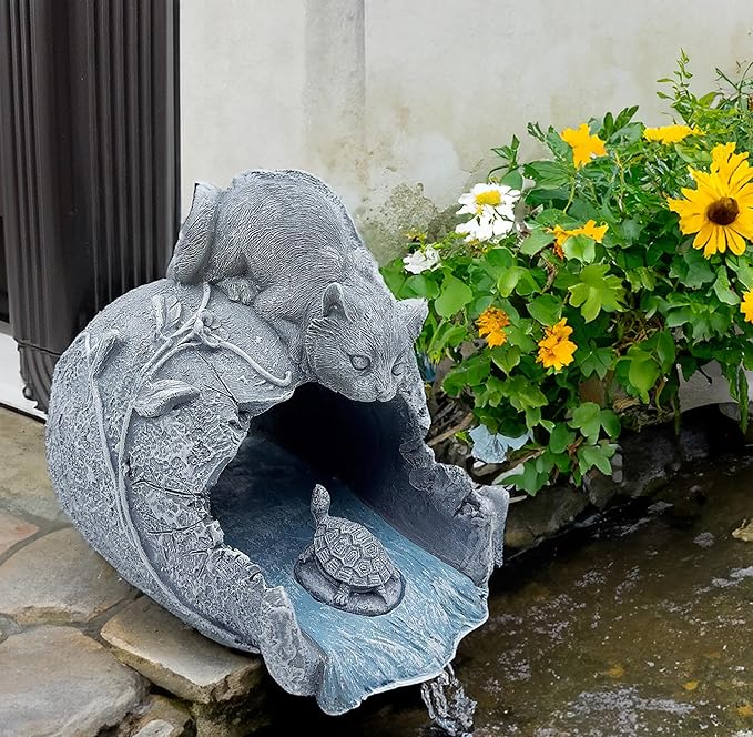 Real Cat Sculpture Gutter Downspout Extender, Eco-Friendly Resin Garden Animal Statue, Decorative Gutter Extension Downspout, Outdoor Decor Ornament, Splash Block, Perfect for 3"x4" Downspouts