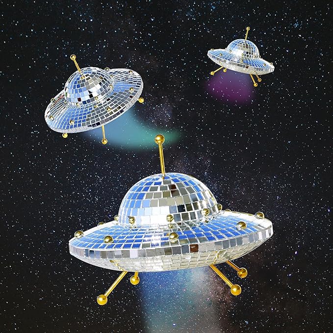 UFO Disco Ball Silver Disco Ball Decor Disco Spaceship Retro Reflective Décor Mirror Decorations for Home,Party,Garden,Handmade Gift (8 * 6inch)